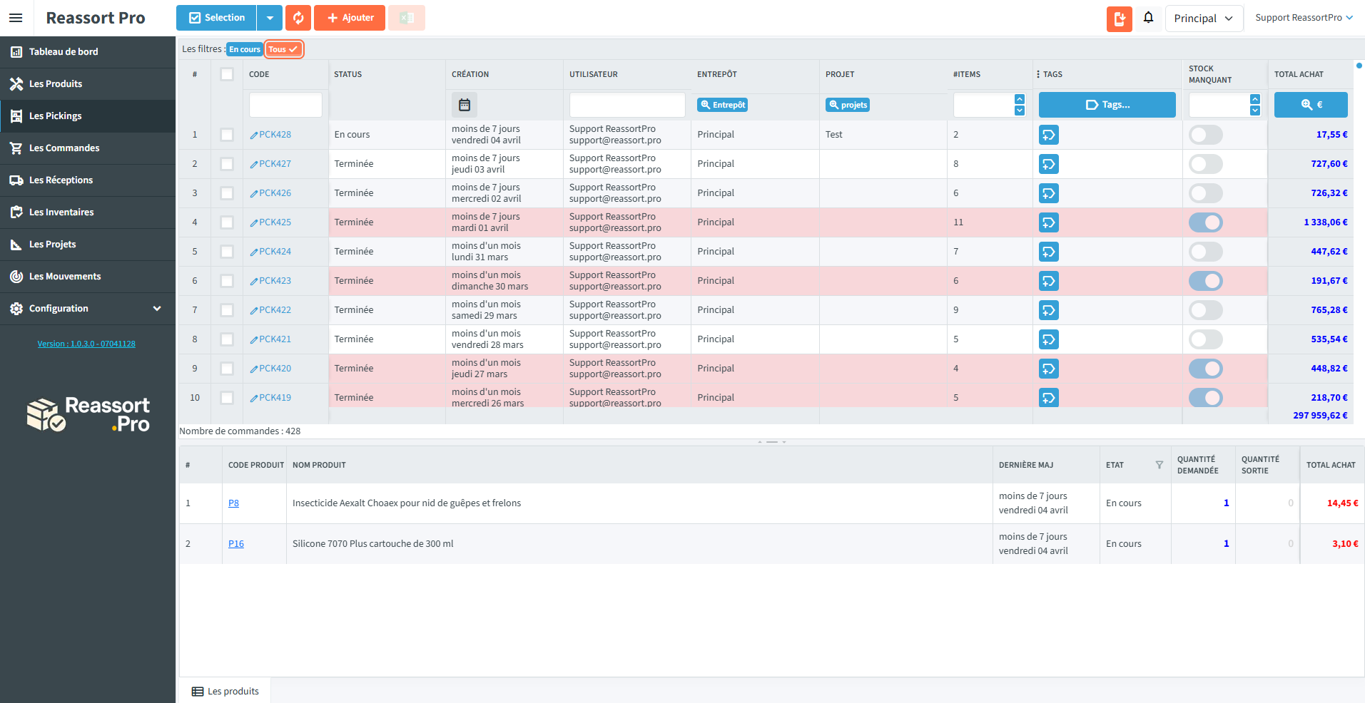 Gestion des commandes de consomables dans Reassort Pro
