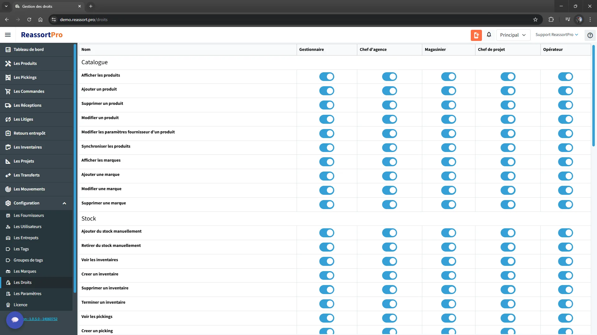 Gestion simple des accès dans Reassort Pro
