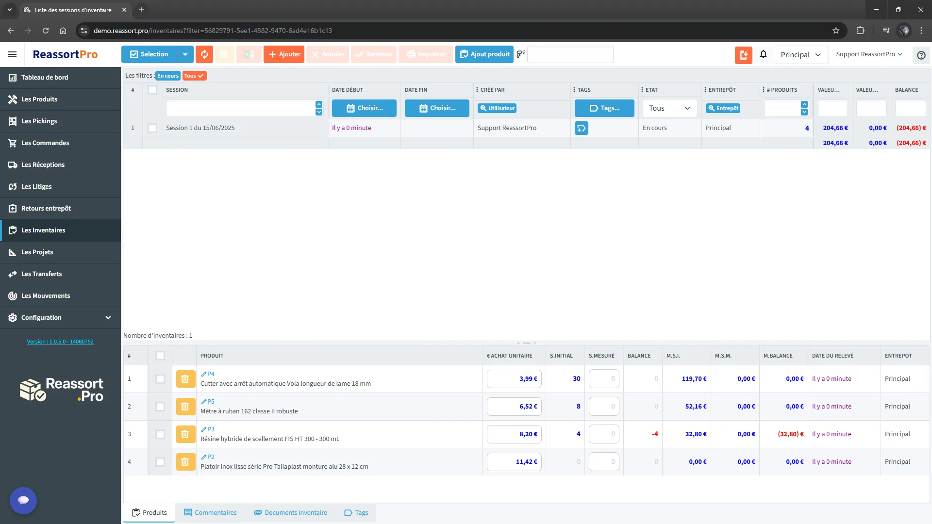 Inventaire simple dans Reassort Pro