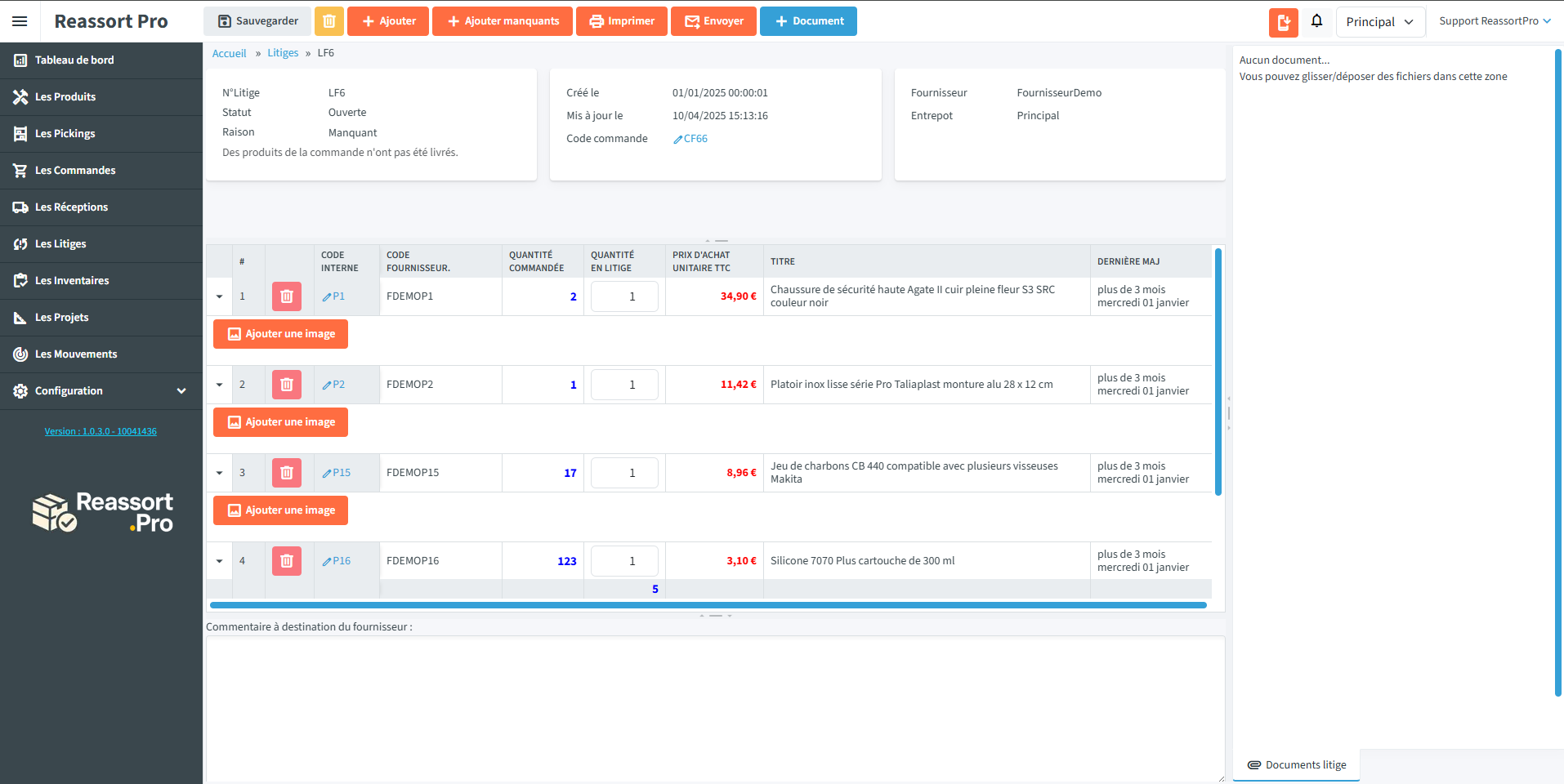 Gestion des litiges dans Reassort Pro