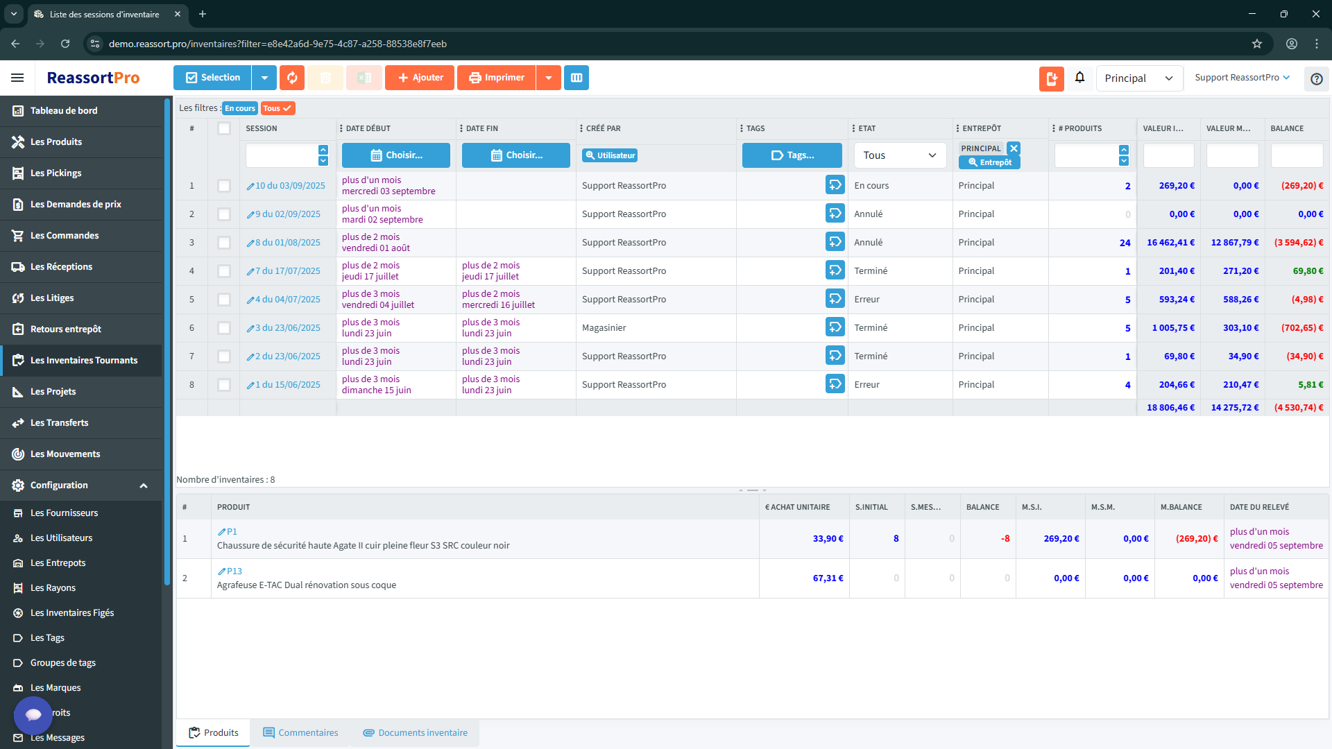 Interface d'inventaires