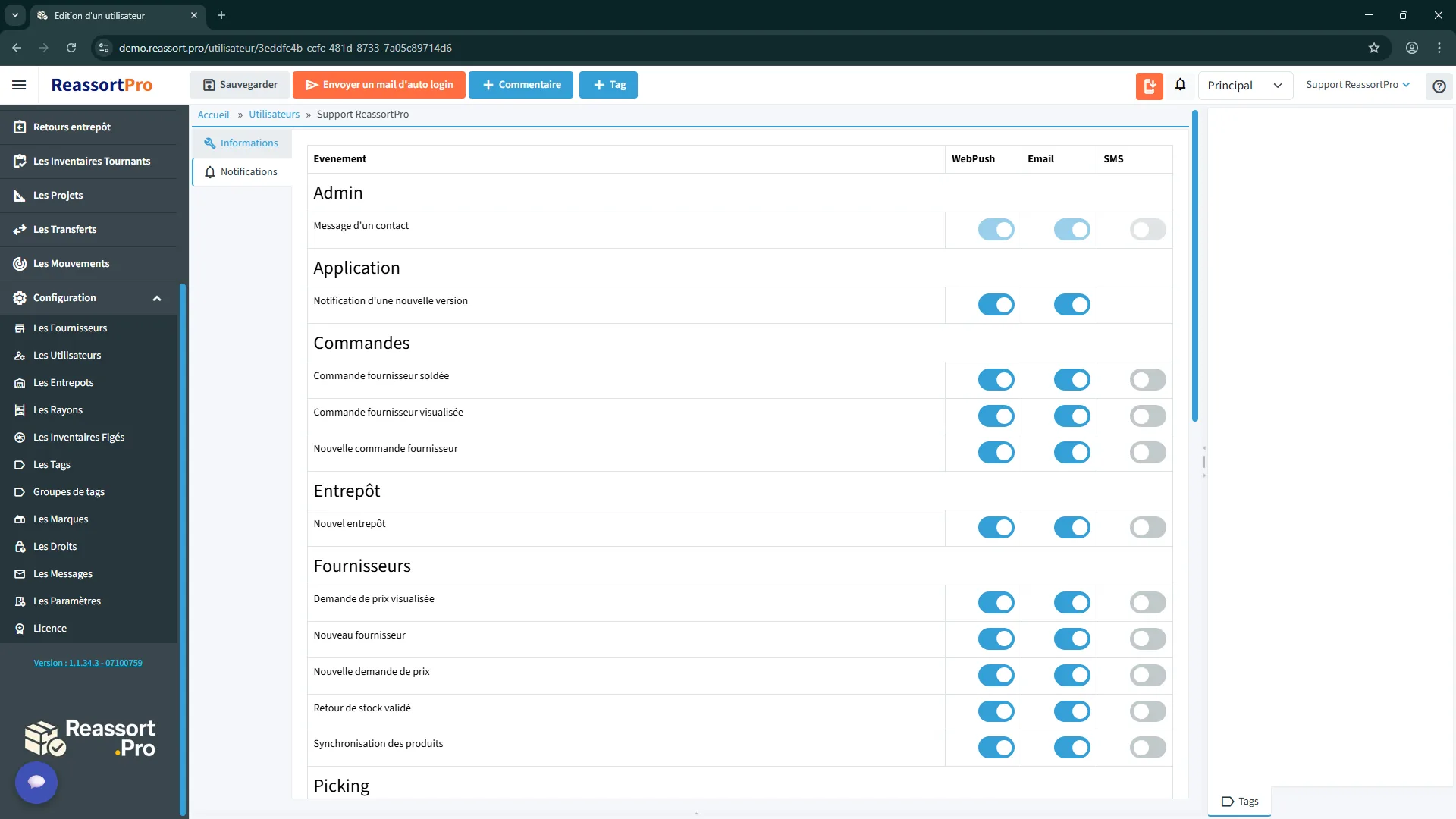 Configuration des notifications