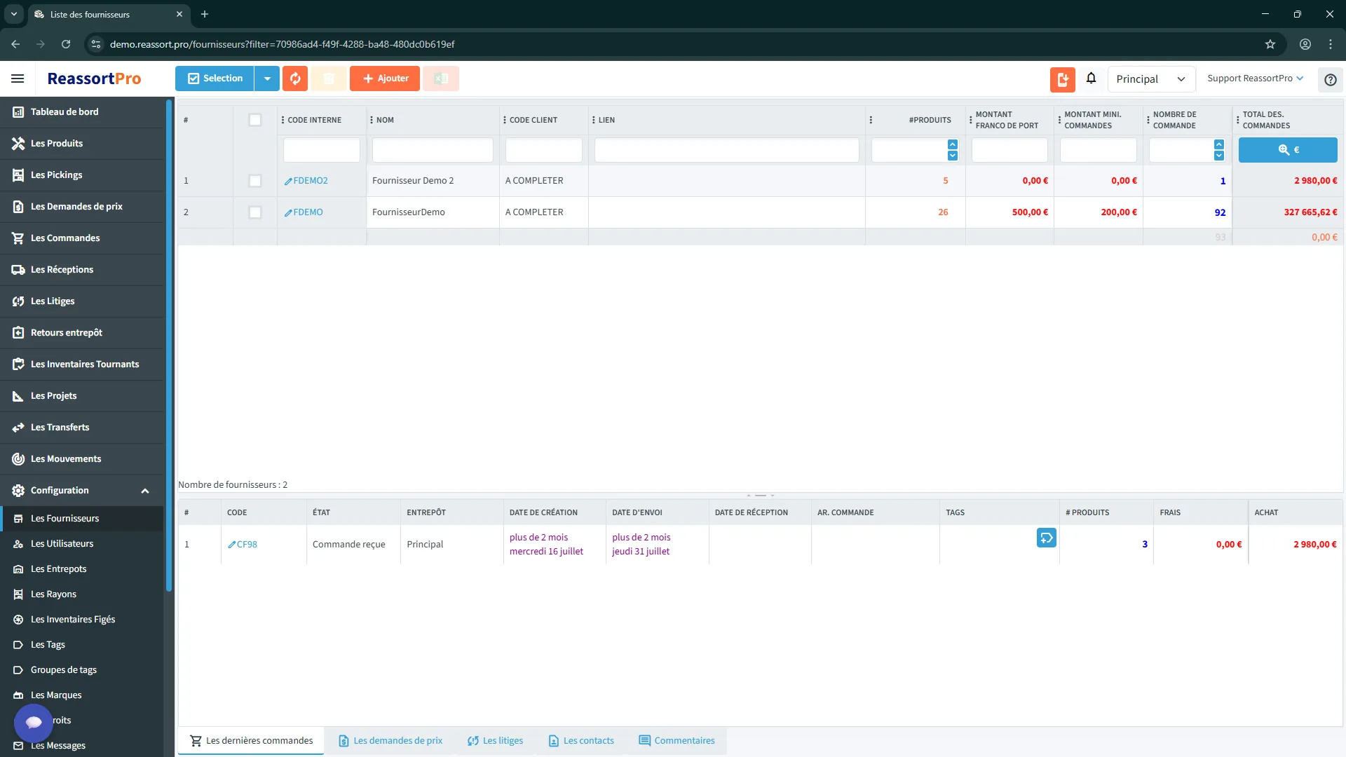 Interface de synchronisation avec les fournisseurs
