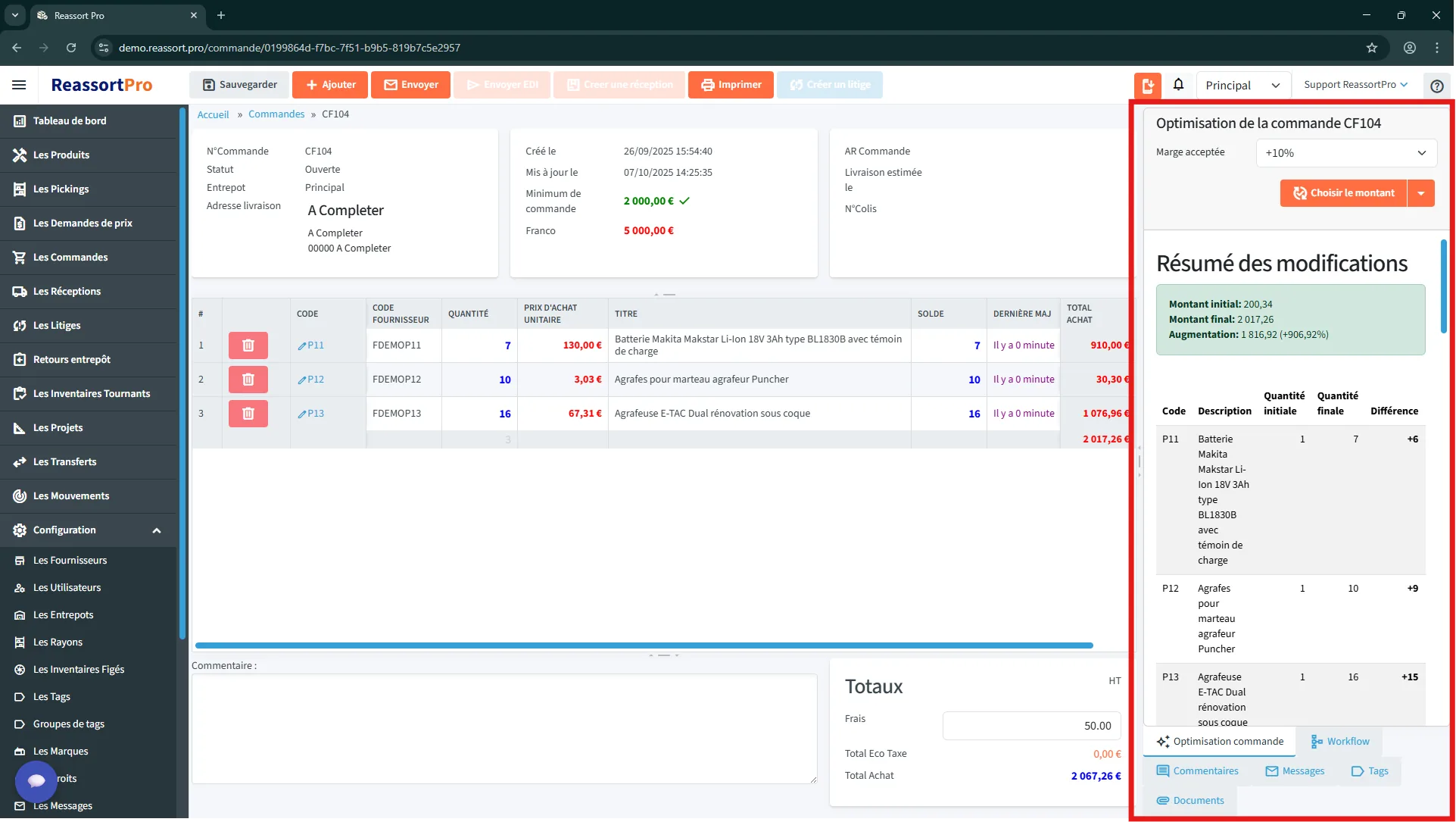 Vue de l'algorithme d'optimisation en action